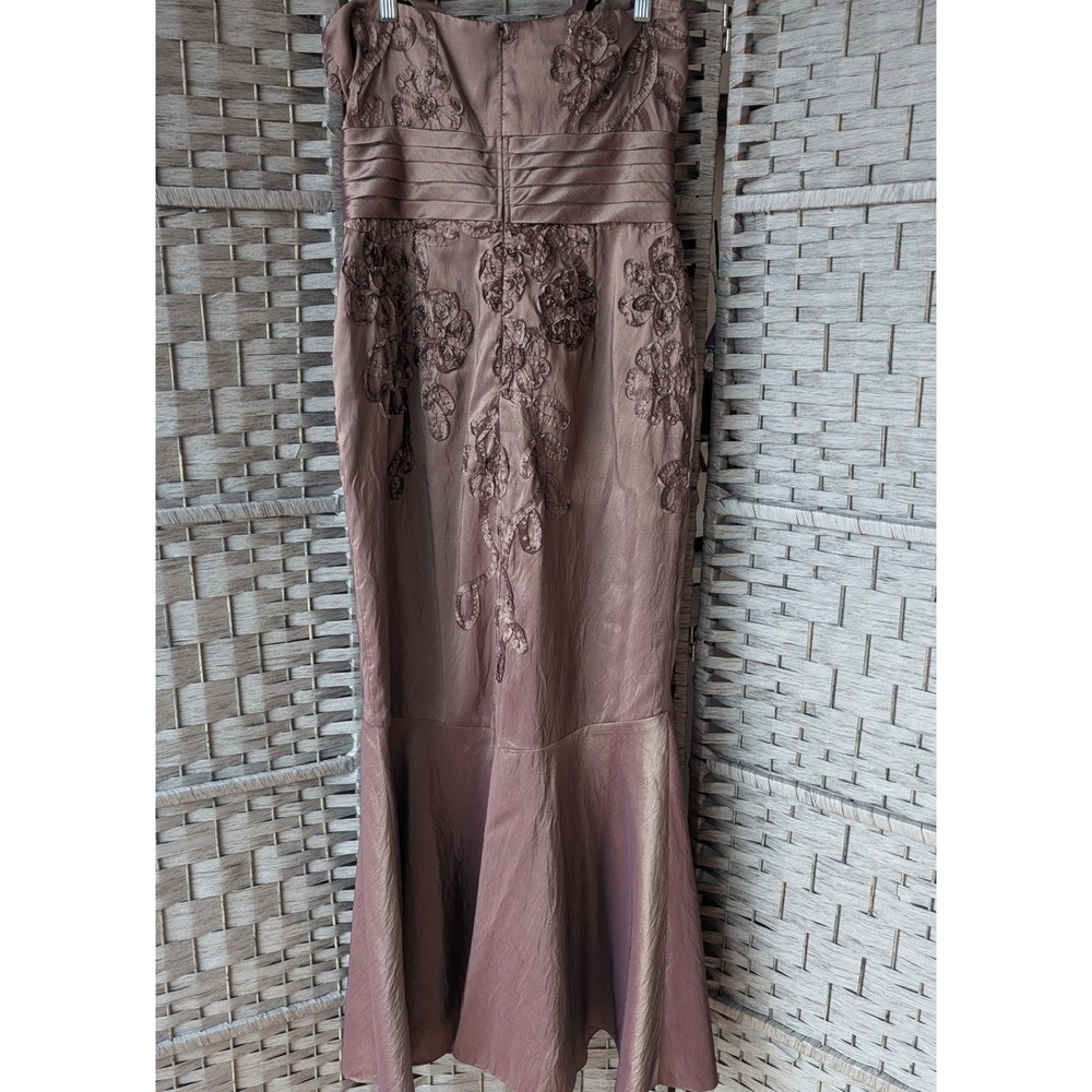Brown Halter Mermaid Dress Gown Floral Embroidered Sz 10 Taffeta Wedding Guest - Picture 5 of 12